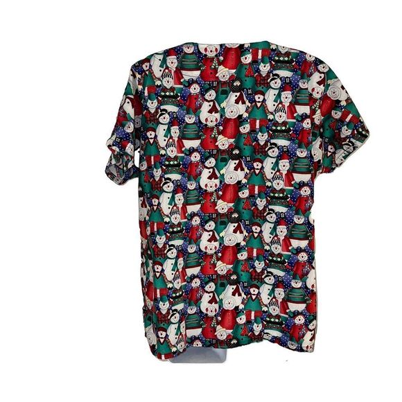 Landau Women's Snowman Scrub Top M Red Green - Picture 3 of 5
